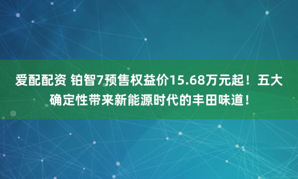 爱配配资 铂智7预售权益价15.68万元起！五大确定性带来新能源时代的丰田味道！